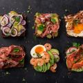 stock photo smorrebrod traditional danish open sanwiches dark rye bread with different topping black transformed