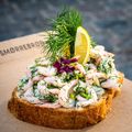 stock photo traditional delicious danish snack called sm rrebr d butter bread rich adorned with prawns transformed