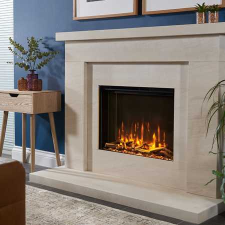 irange ie slimline with log fuel bed in beckford limestone surround x