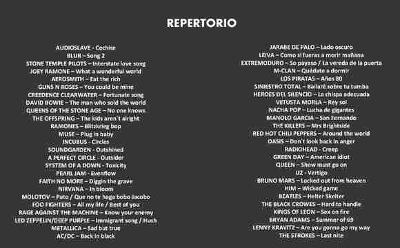 repertorio musical - covers pop rock - evenses - galicia