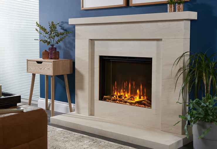 irange ie slimline with log fuel bed in beckford limestone surround x