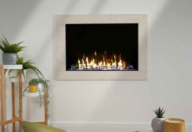 irange ie slimline with large crystal fuel bed in limestone slips x